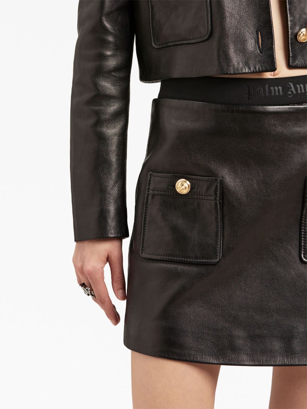 button-detail leather miniskirt - 6