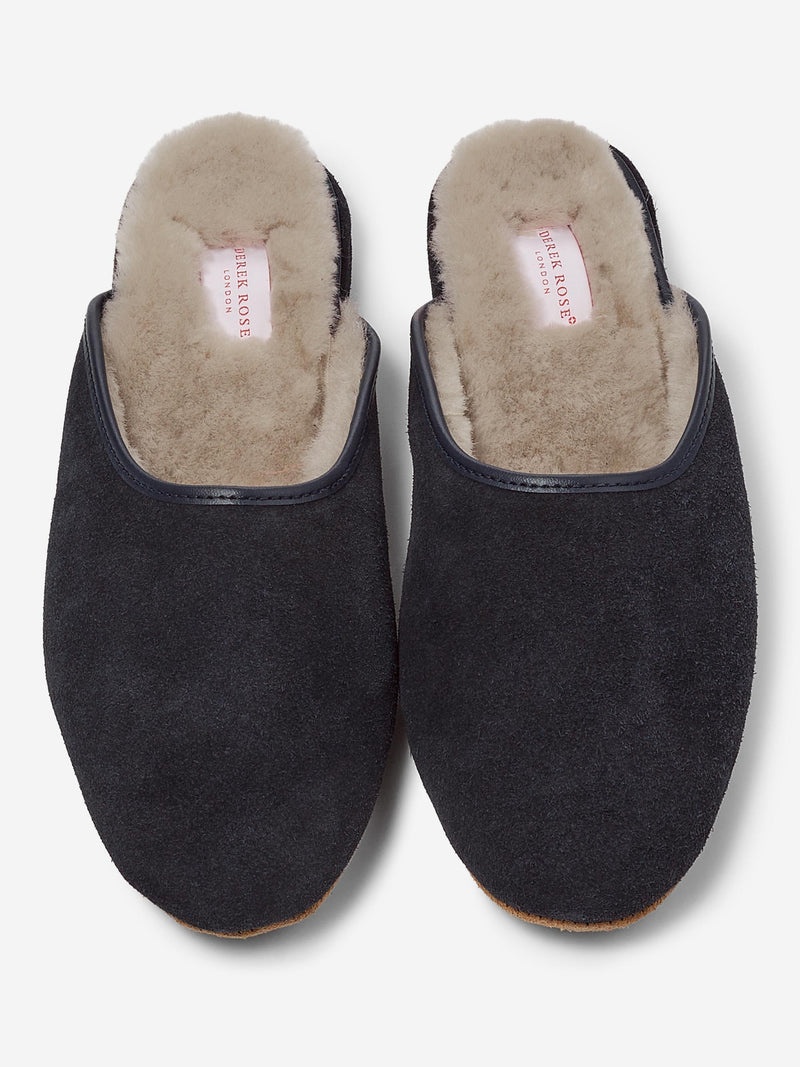 Women's Mule Slippers Imogen Suede Sheepskin Navy - 6