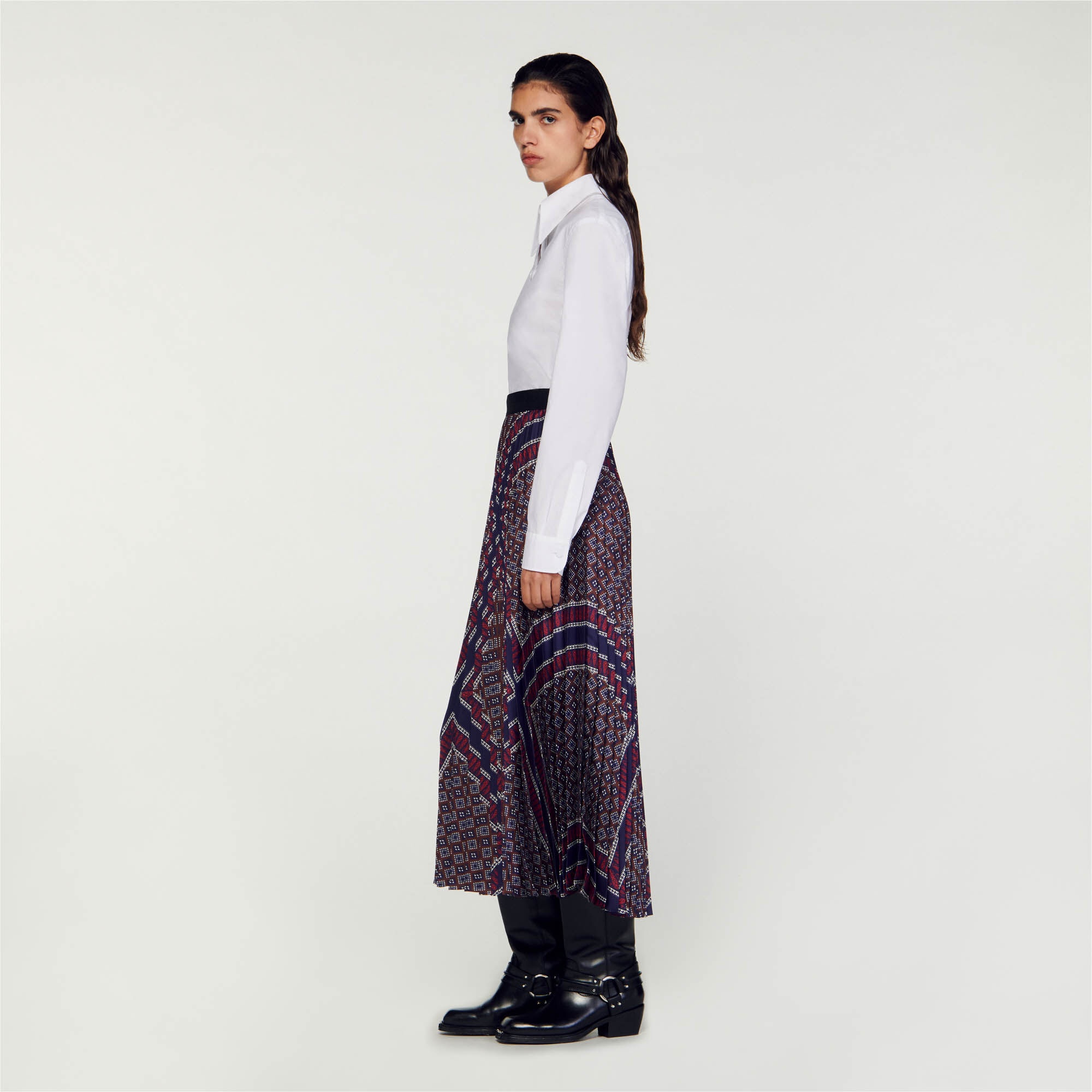 PRINTED PLEATED LONG SKIRT - 7