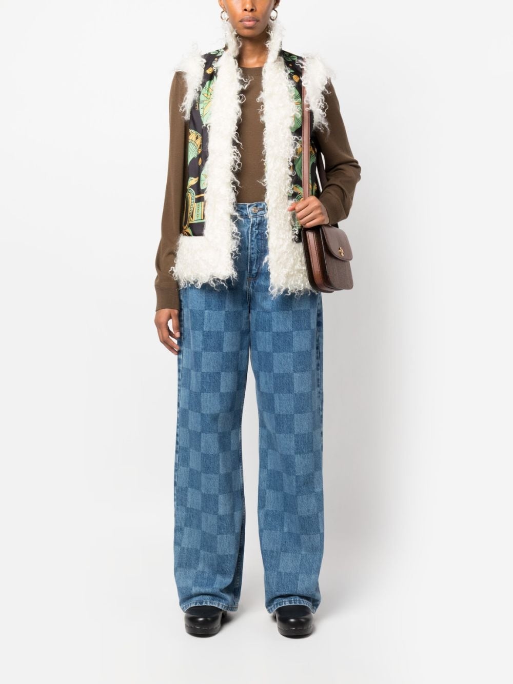 graphic-print shearling-trim vest - 2