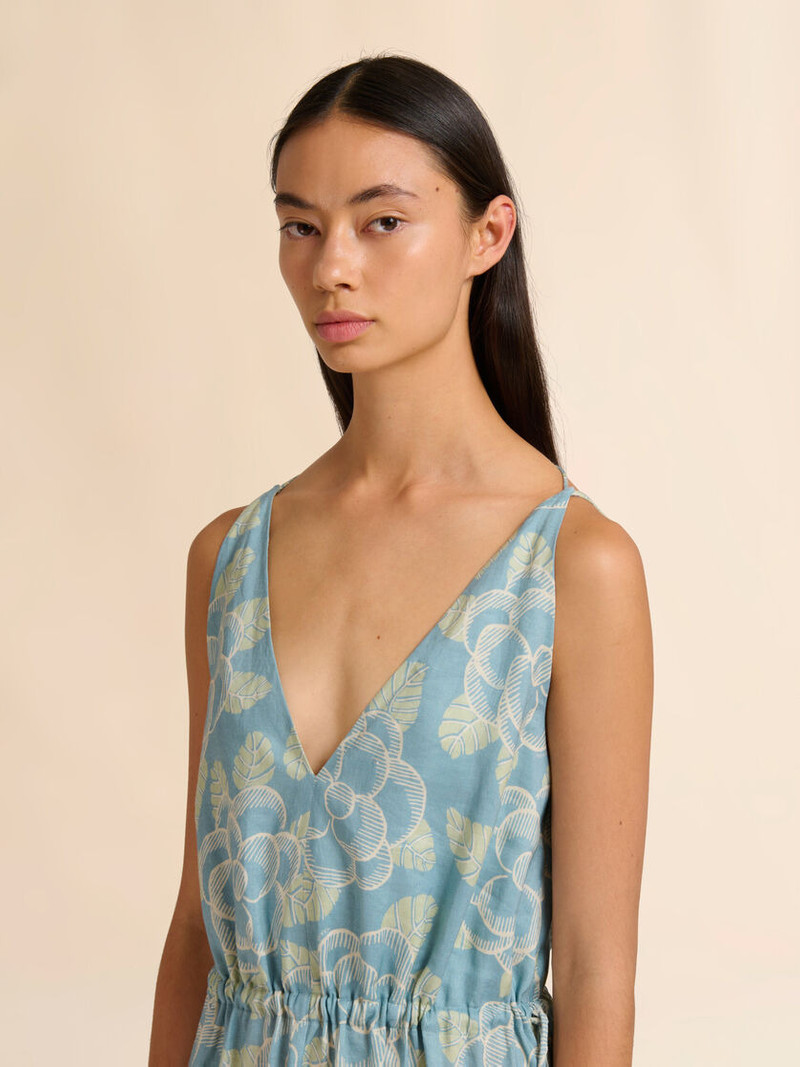 BLUE RAMIE MAXI DRESS WITH BANJO PRINT 4