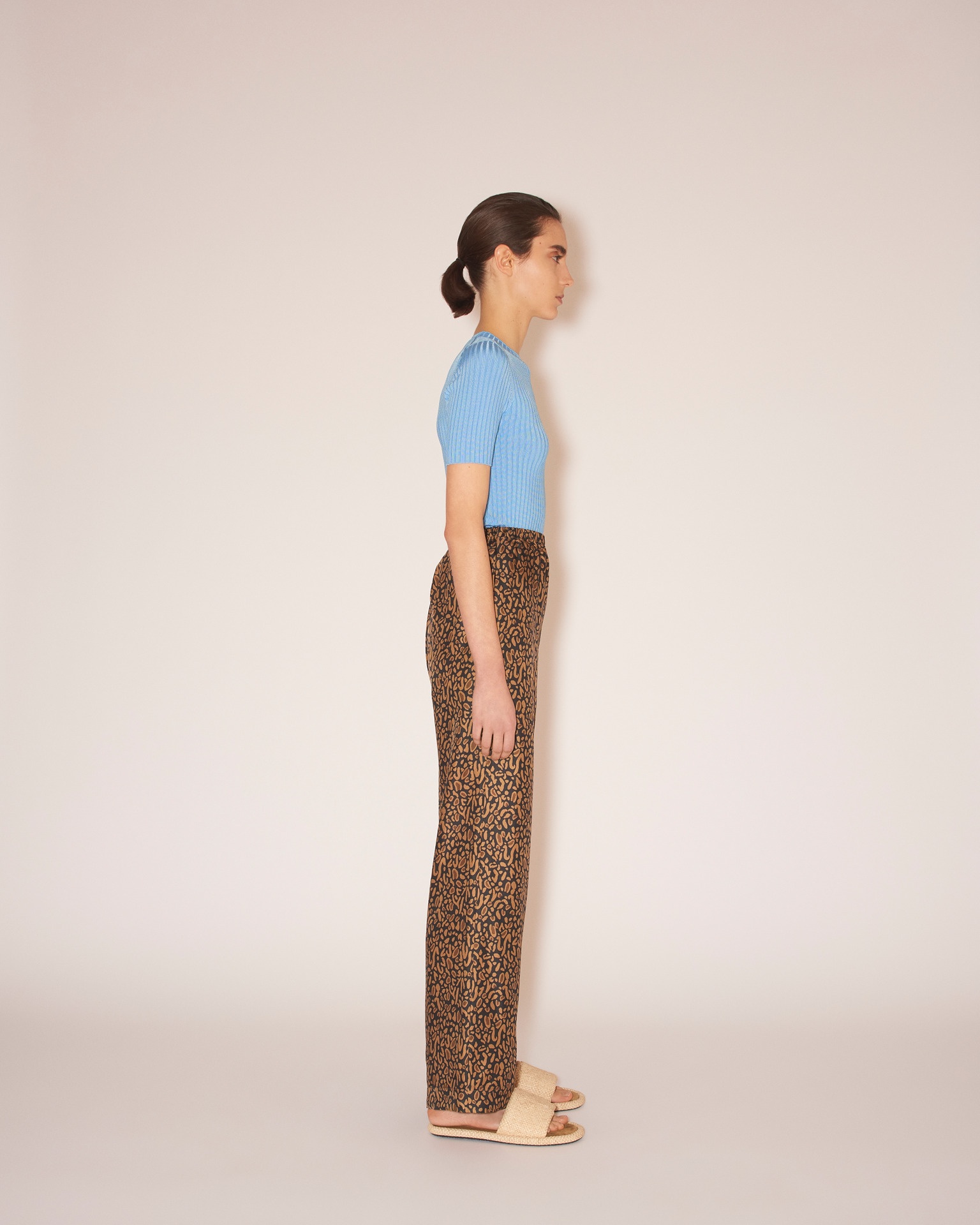 YARELI - Twill silk wide-leg trousers - Brown ocelot - 4