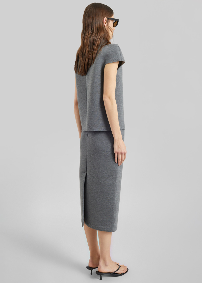 Anya Neoprene Sculpted Sleeve Top - Grey Melange 6