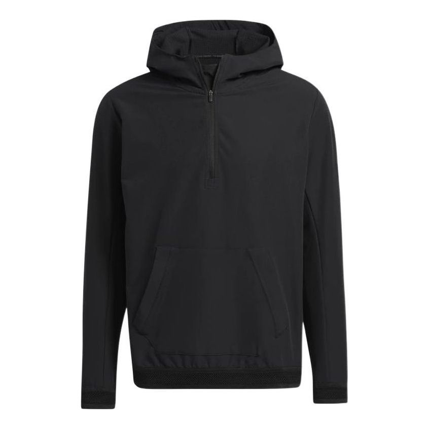 Men's adidas Adicross Solid Color Hooded Half Zipper Kangaroo Pocket Long Sleeves Black GM1206 - 1