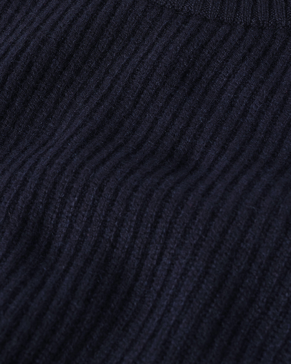 Contrast Neck Navy Cashmere Jumper - 6