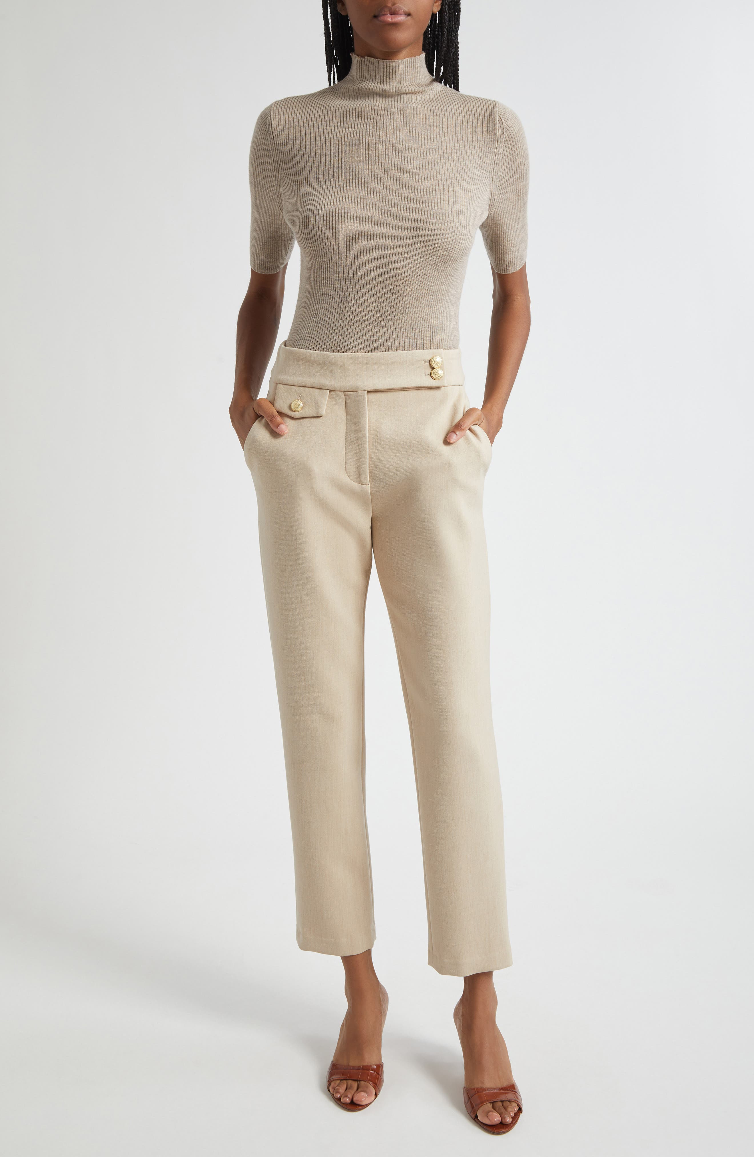 Veronica Beard Alastair Rib Short Sleeve Merino Wool Sweater in Oatmeal Melange at Nordstrom - 2
