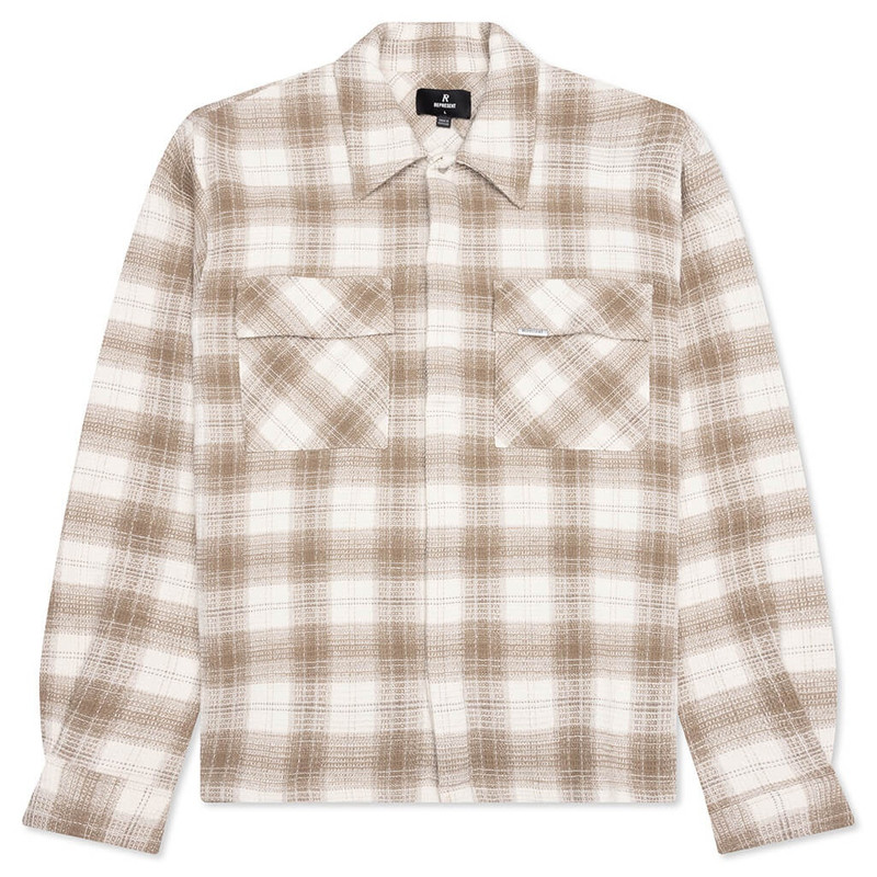 WAFFLE FLANNEL SHIRT - MID BROWN 1