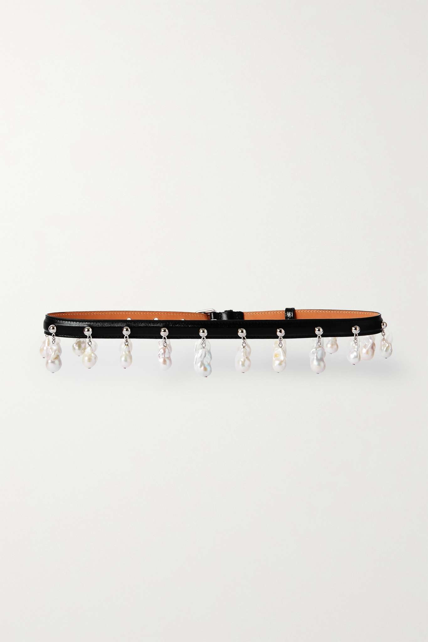 Pearl-embellished leather belt - 3