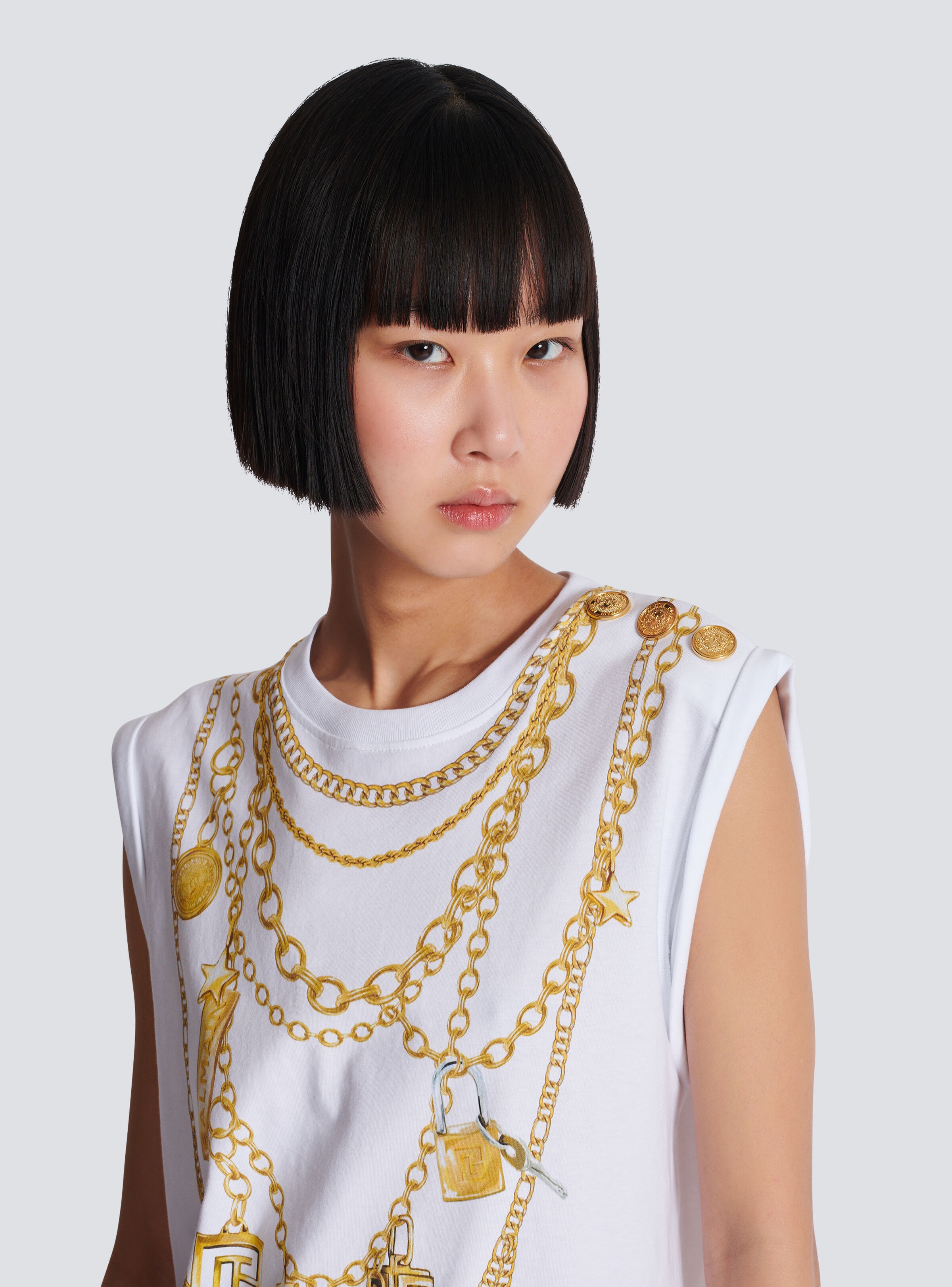 Trompe-l'œil-style Collier print vest top - 7