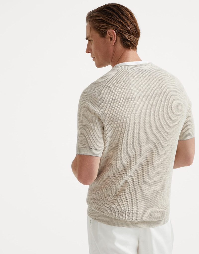Brunello Cucinelli Linen and cotton half English rib knit t-shirt outlook