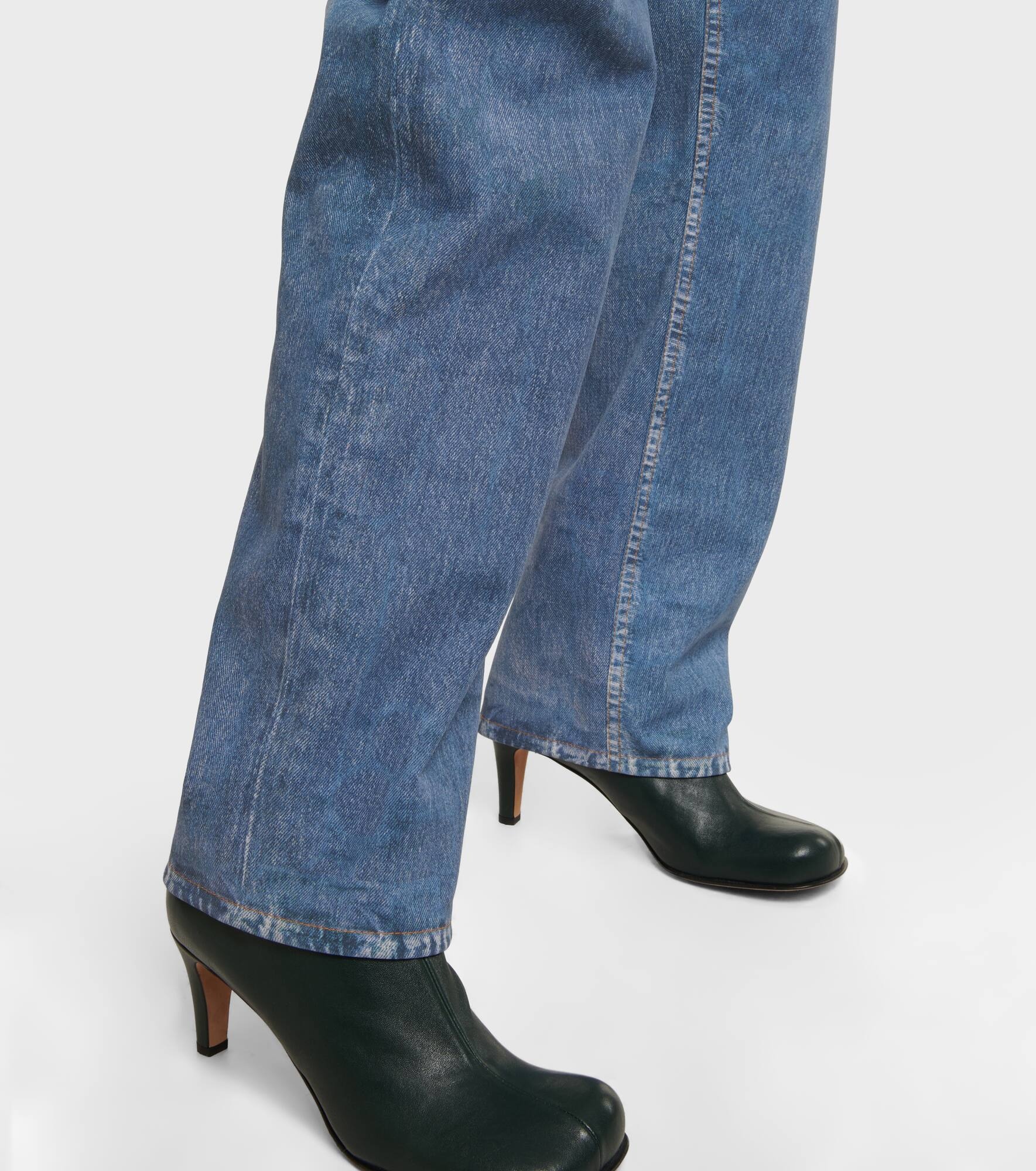 Denim-printed wide-leg leather pants - 5