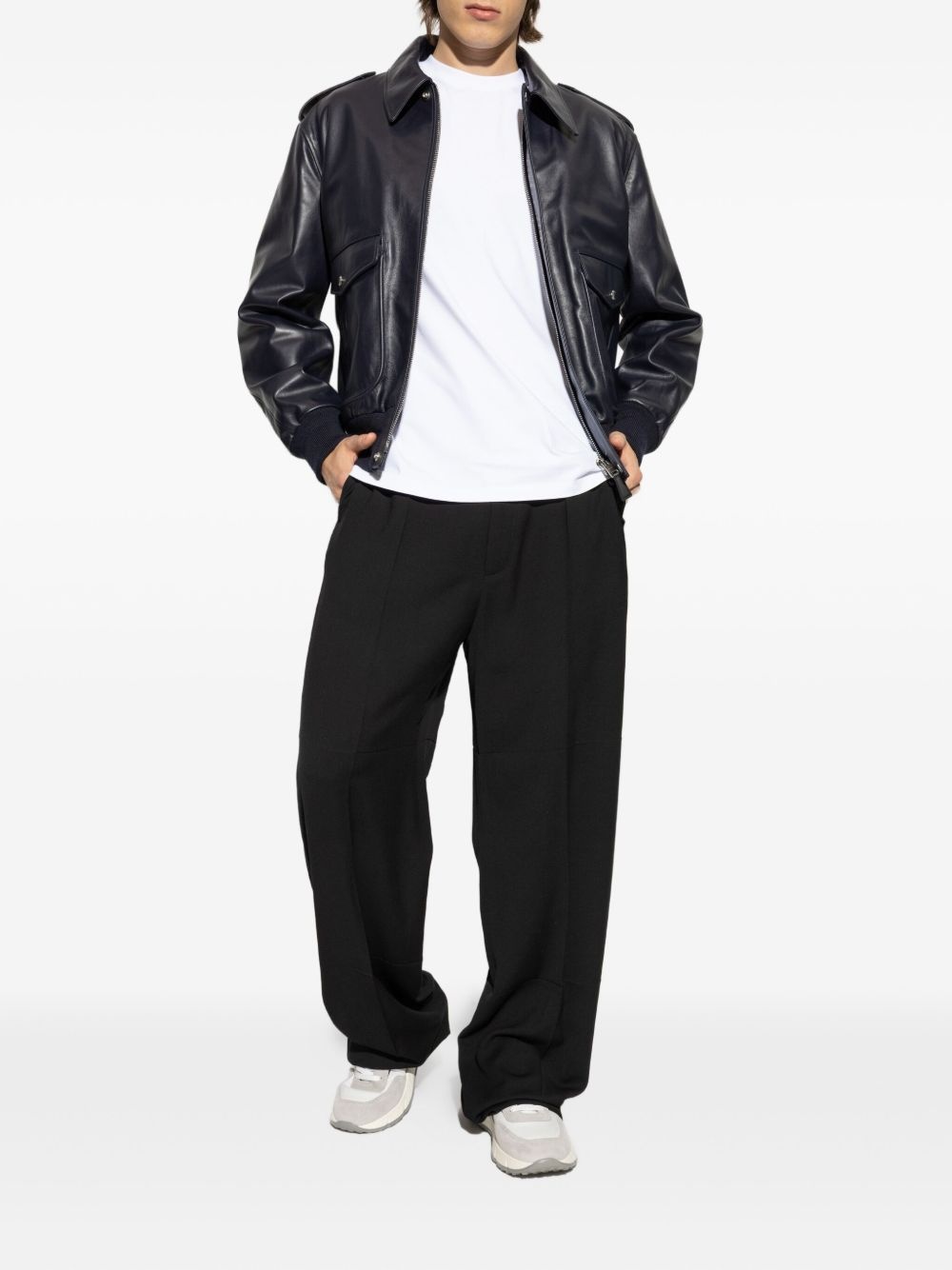 flap-pocket leather jacket - 2