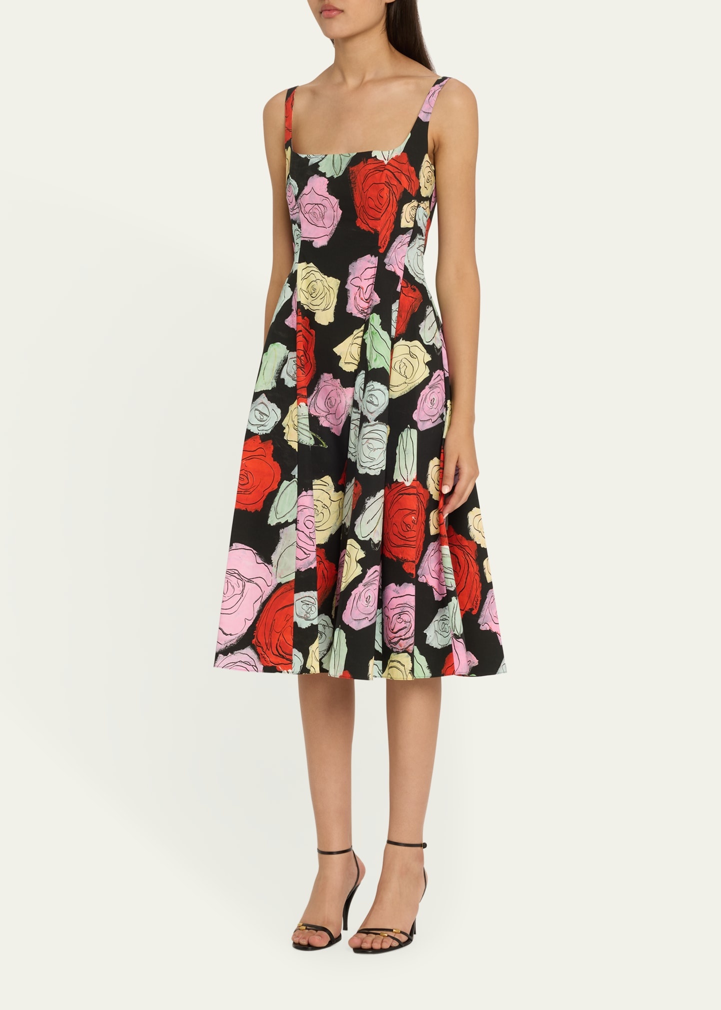 Sleeveless Rose-Print Cotton Poplin Midi Dress - 2
