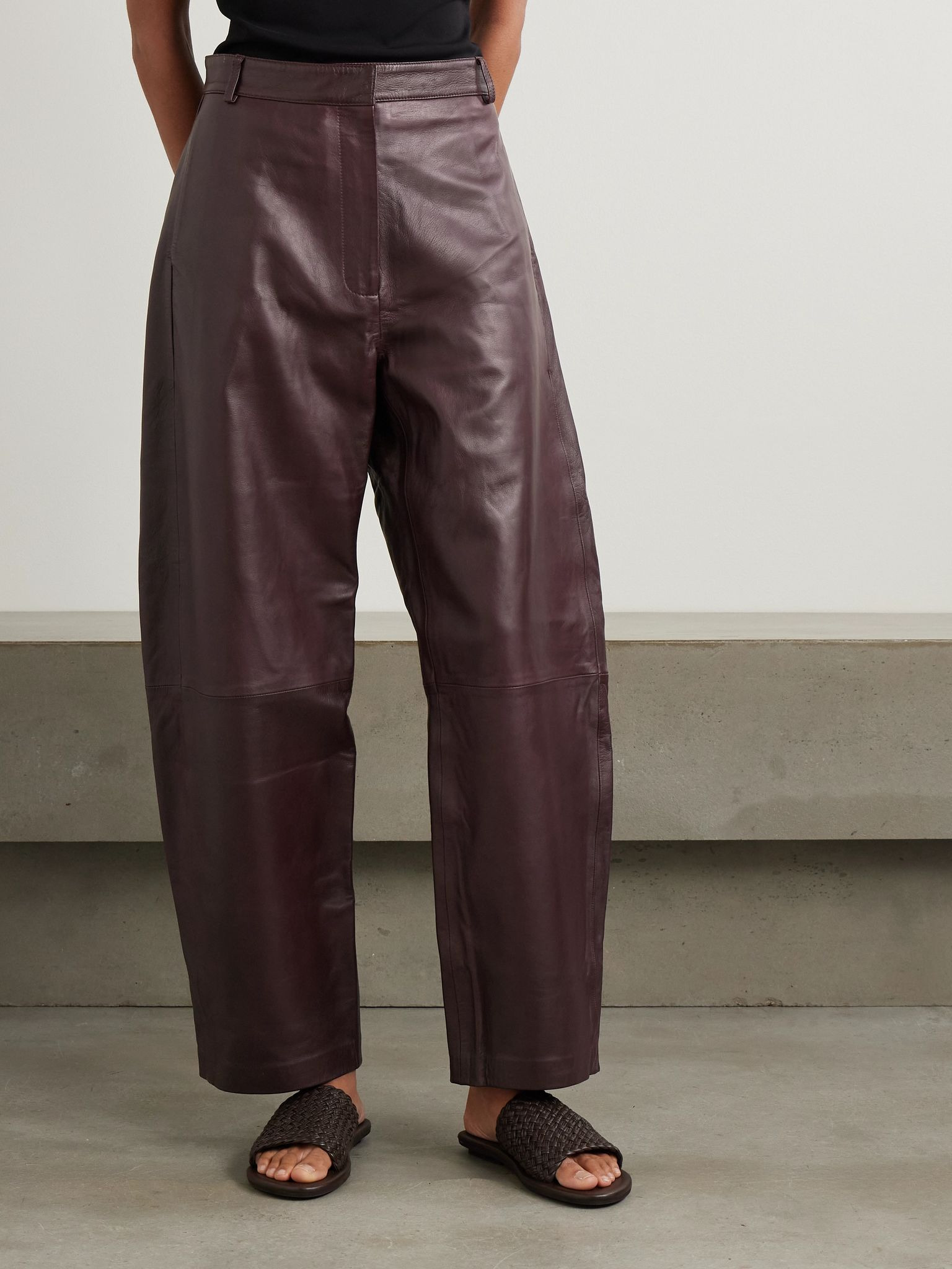 Leather tapered pants Burgundy - 3