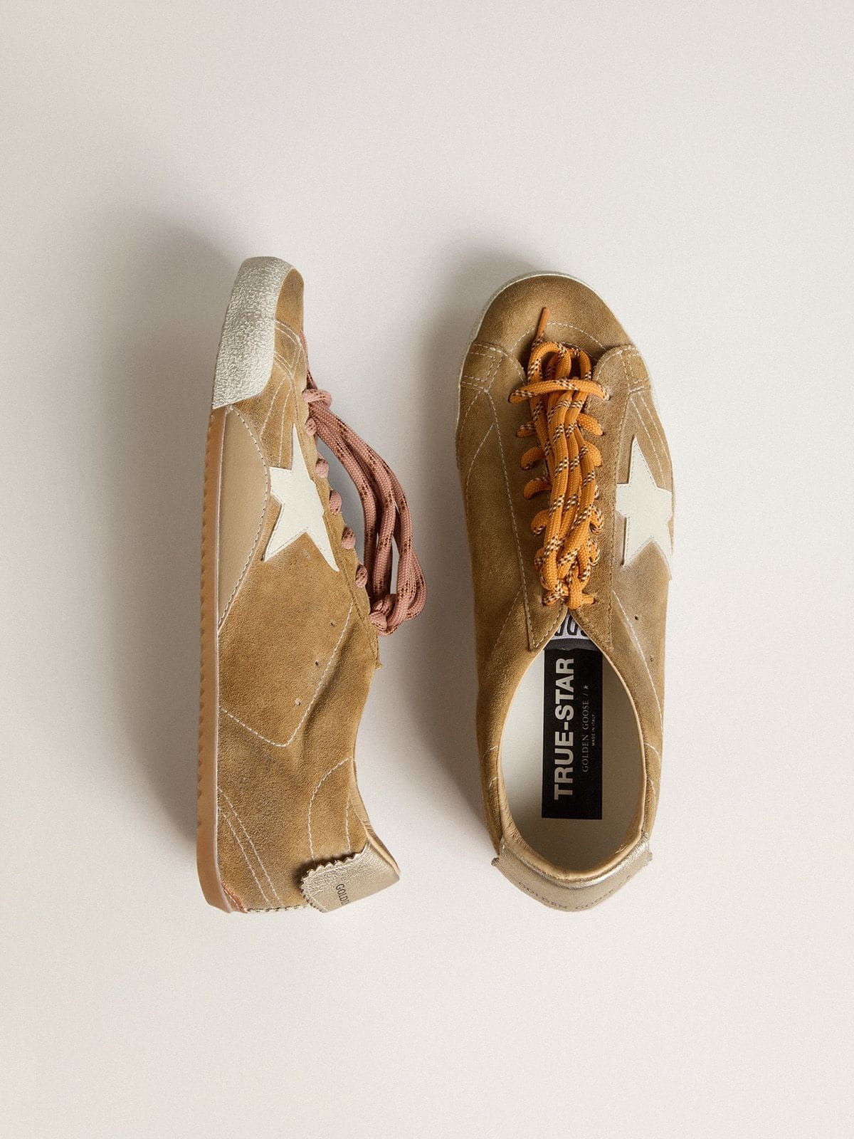 Women's True-Star in tobacco-colored suede with white star and platinum heel tab - 2