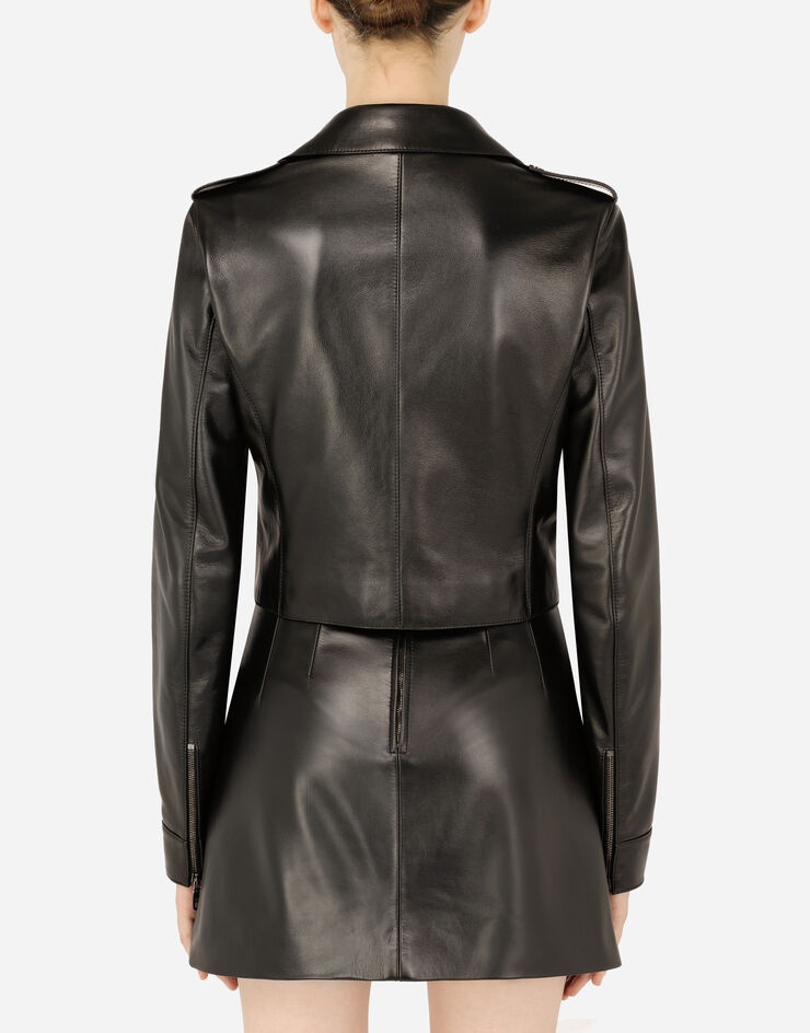 Leather biker jacket with tab details - 2