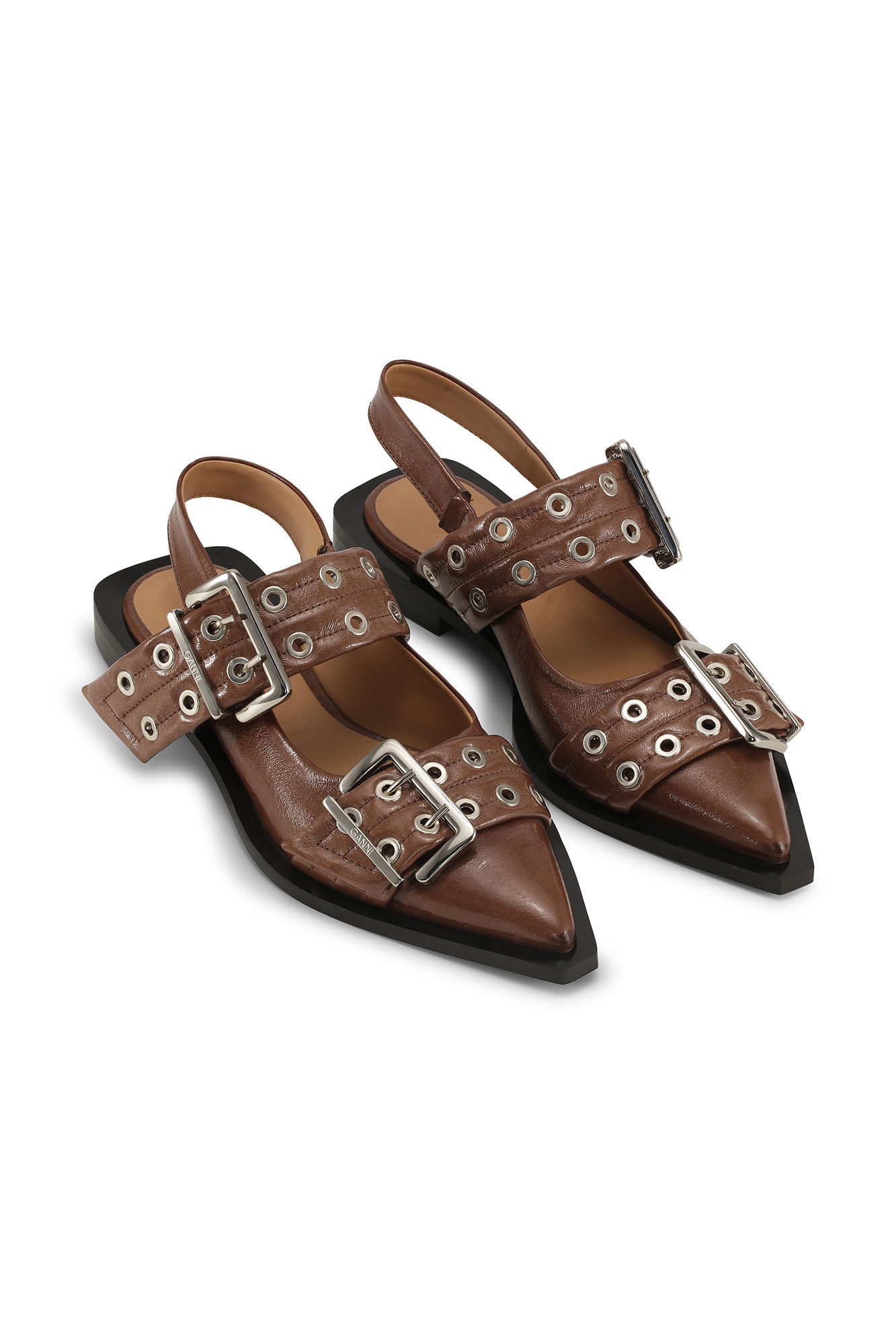 BROWN FEMININE BUCKLE BALLERINAS - 2