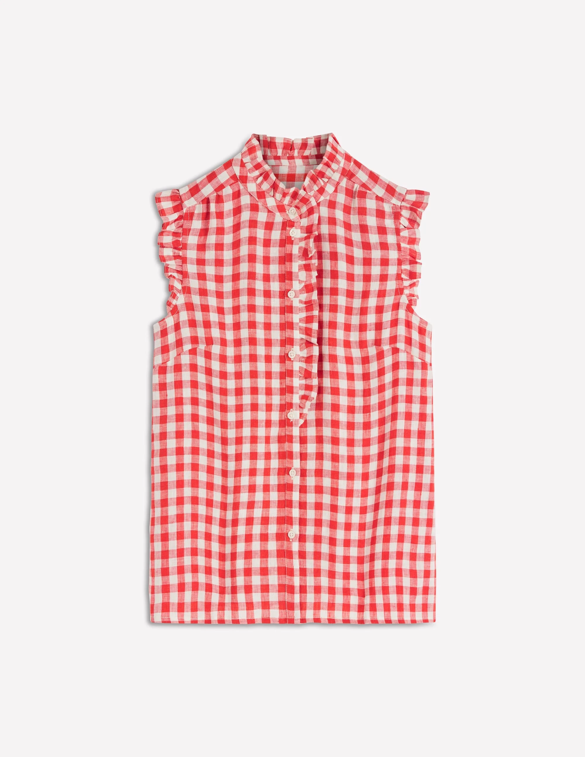 Isabel Sleeveless Linen Top-Burnt Red Gingham - 1