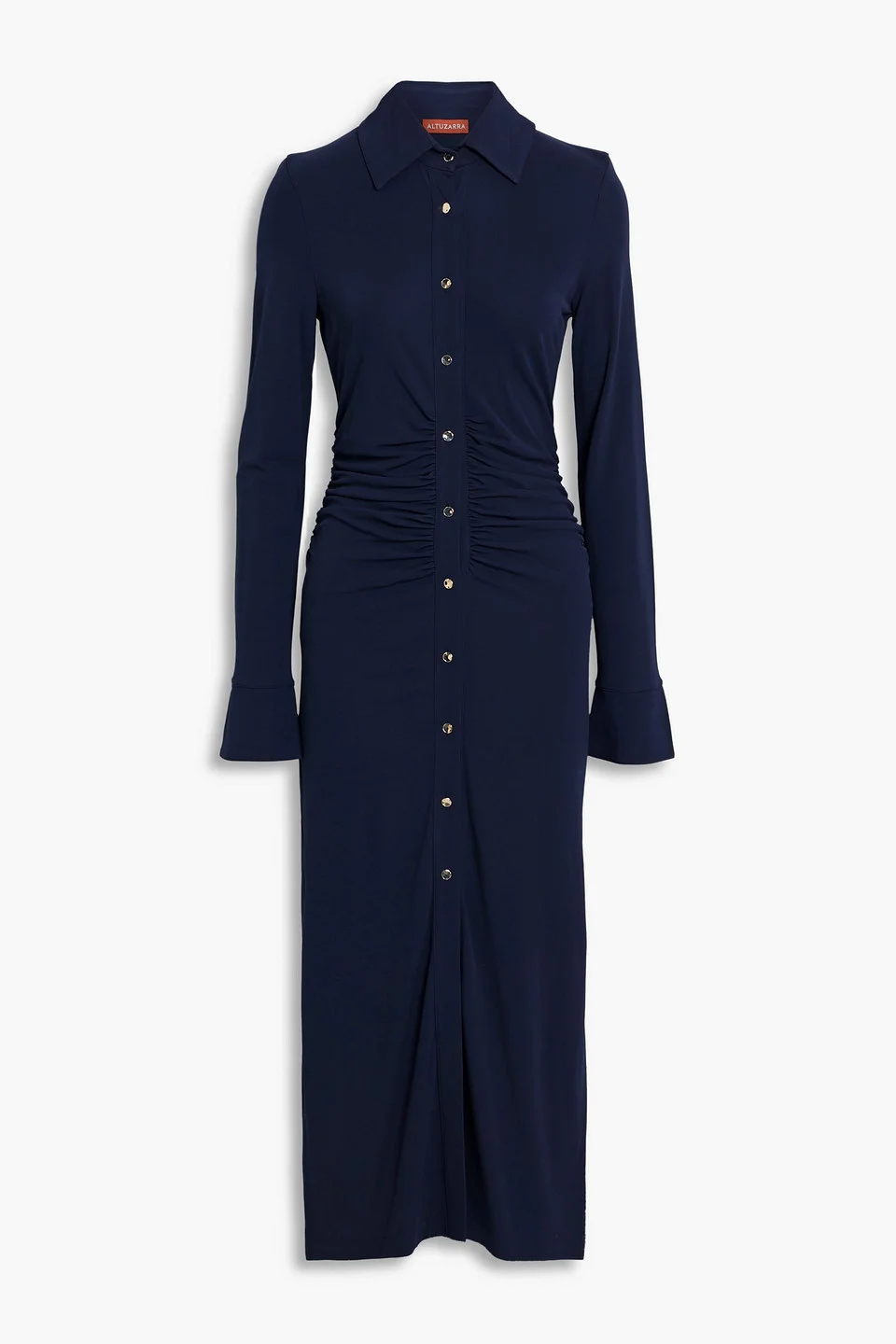 Claudia ruched crepe midi shirt dress - 1