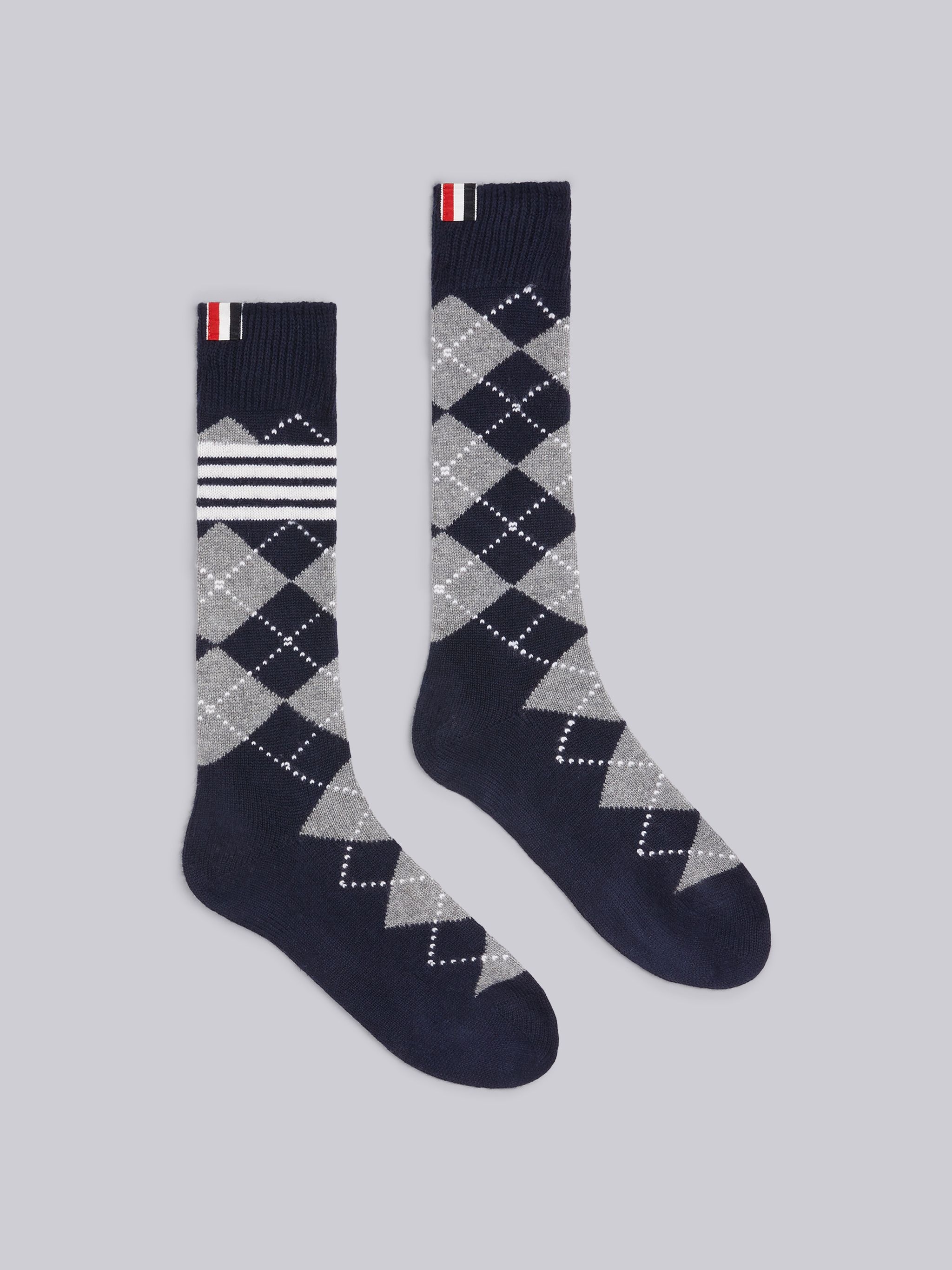 Fun-Mix Cashmere Argyle Intarsia Over the Calf 4-Bar Socks - 1