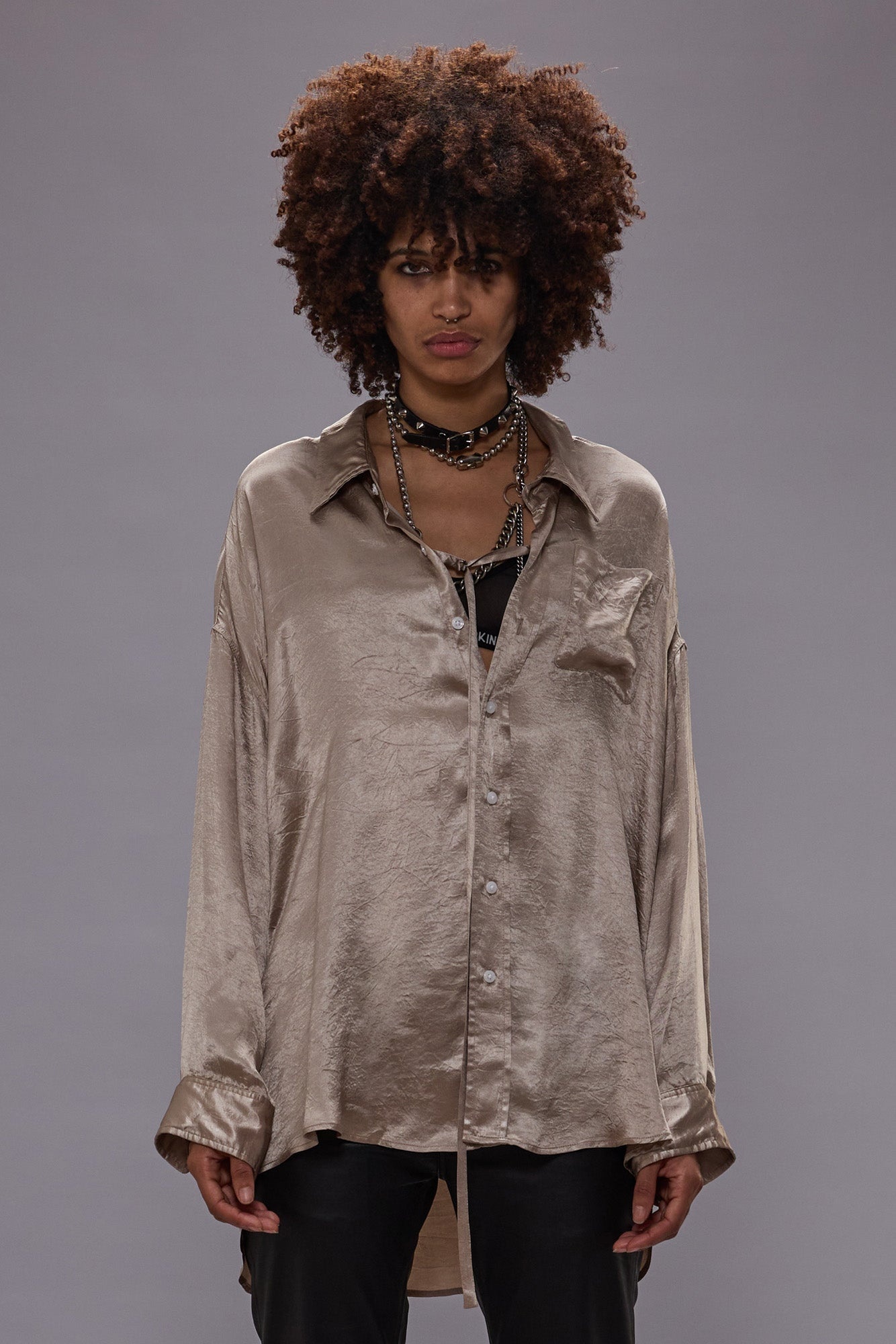 DROP NECK SHIRT WITH STRAP - BEIGE - 2
