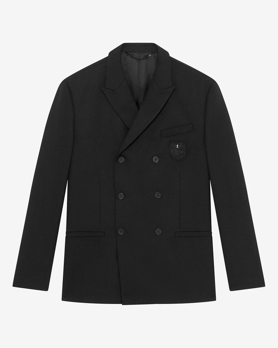 DOUBLE-BREASTED STRAIGHT JACKET WITH BLACK CREST - 1