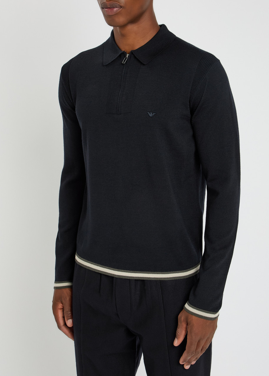 Emporio Armani Half-zip Wool-blend Polo Shirt - 2
