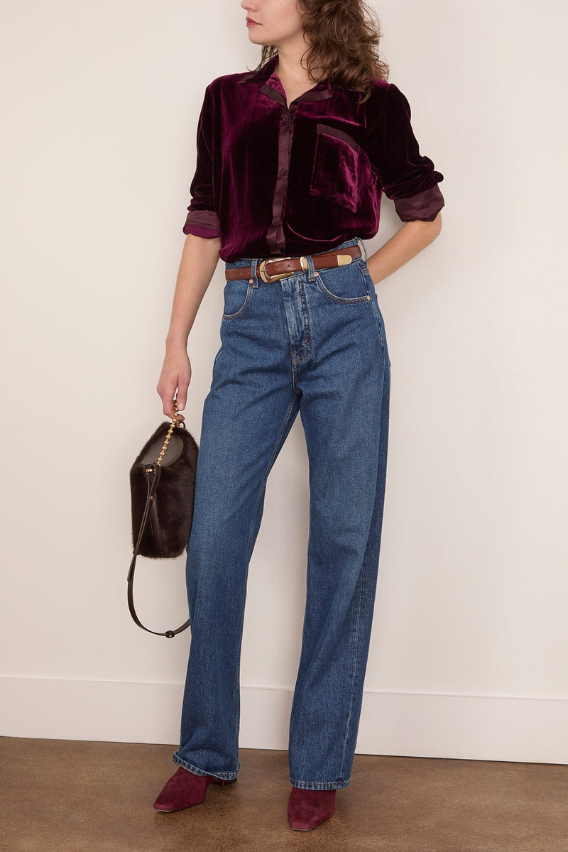 forte_forte Plain Velvet Pajama Shirt in Bordeaux outlook