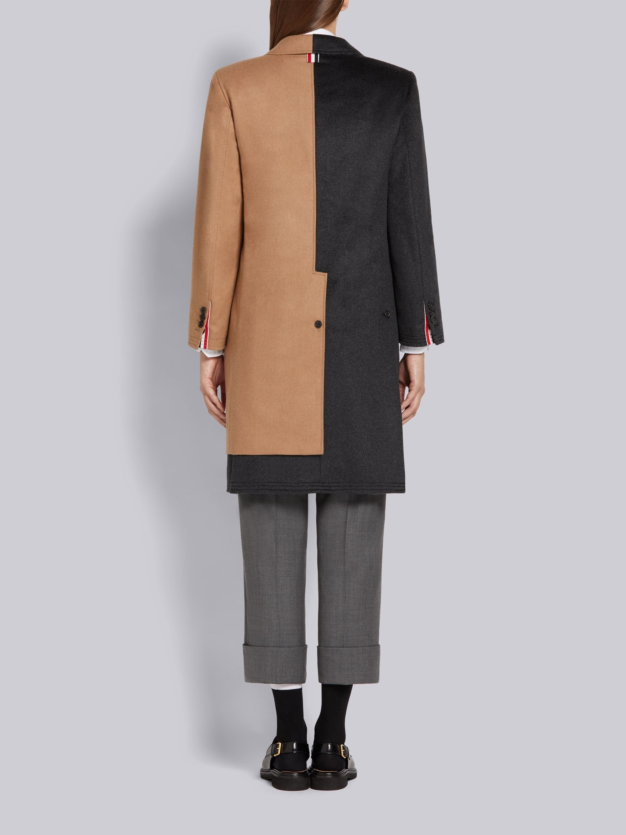Dark Grey and Camel Zibeline Finish Coat Weight Cashmere 2-in-1 Single Breasted Overcoat - 3