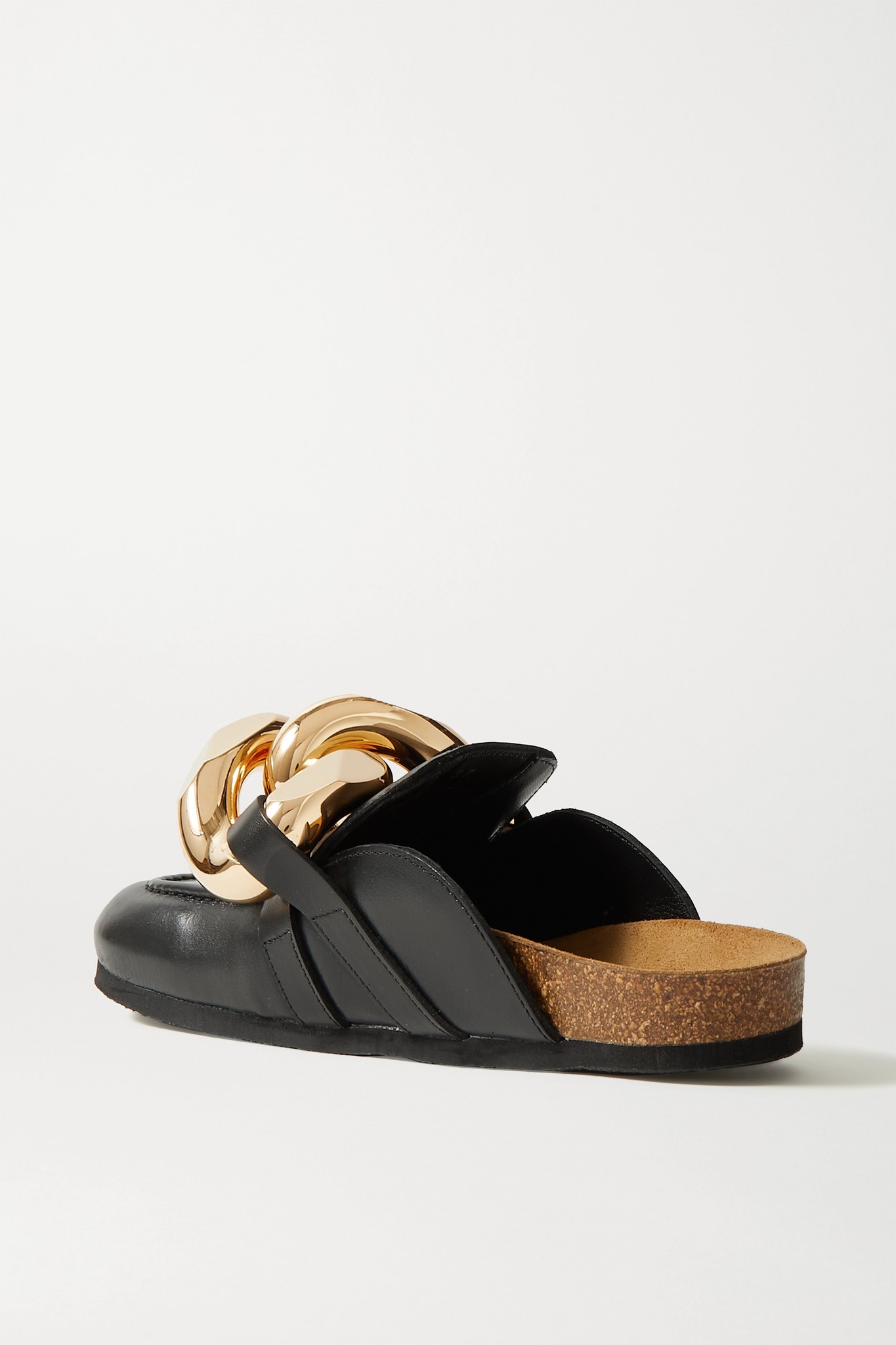 Chain-embellished shearling-lined leather slippers - 3