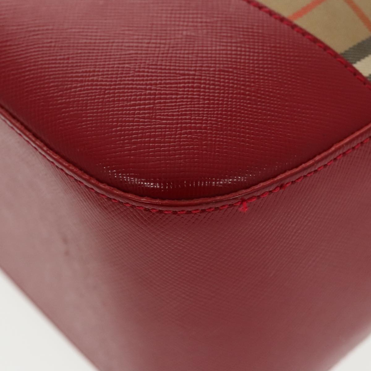 Burberry Nova Check Hand Bag Canvas Leather Beige Red - 11