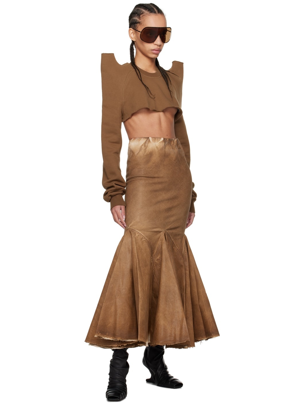 Brown Divine Bias Denim Maxi Skirt - 4