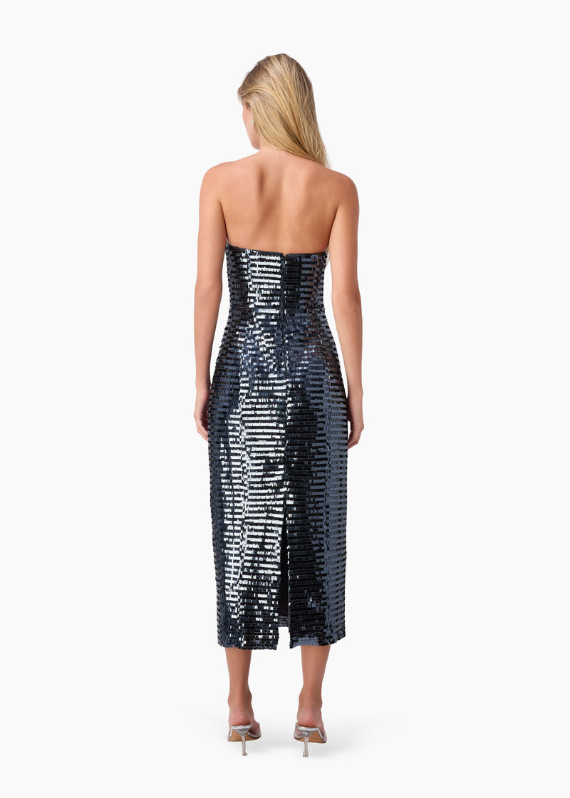 CIRCE SEQUIN MIDI STRAPLESS DRESS COAL 3