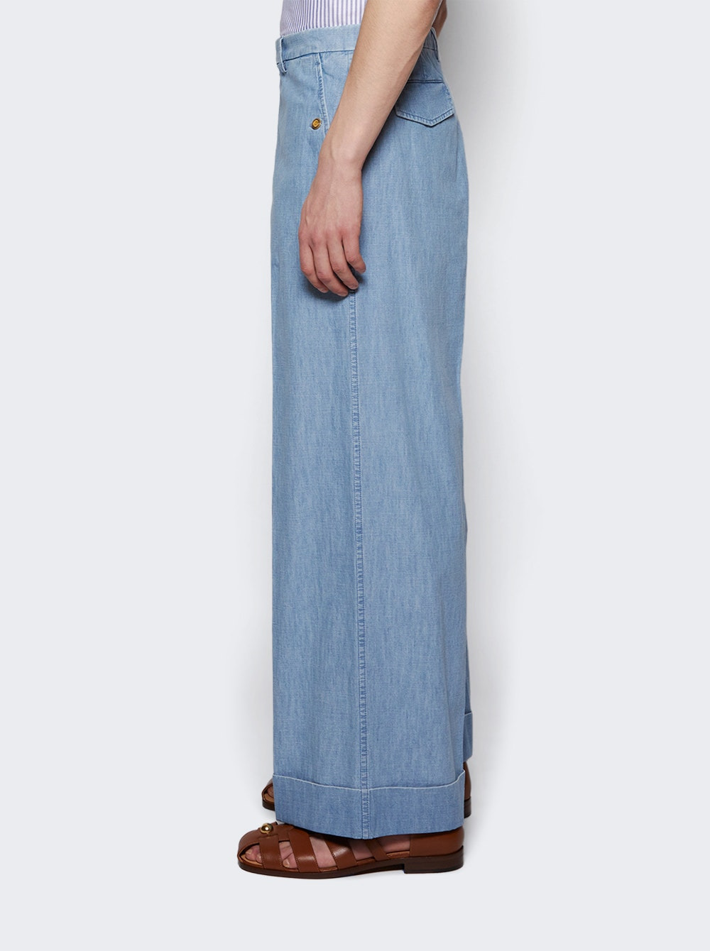 Cuffed Denim Trousers Blue - 4