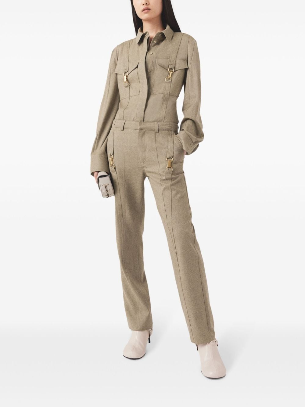 hardware-detail flannel wool trousers - 2