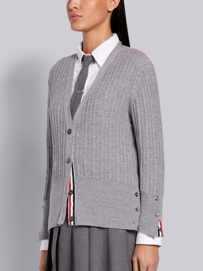 Thom Browne Light Grey Fine Merino Wool Baby Cable Relaxed Fit V-Neck Cardigan outlook