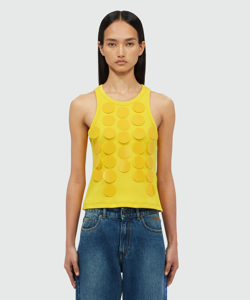 MSGM Yellow cotton top with circle decoration outlook