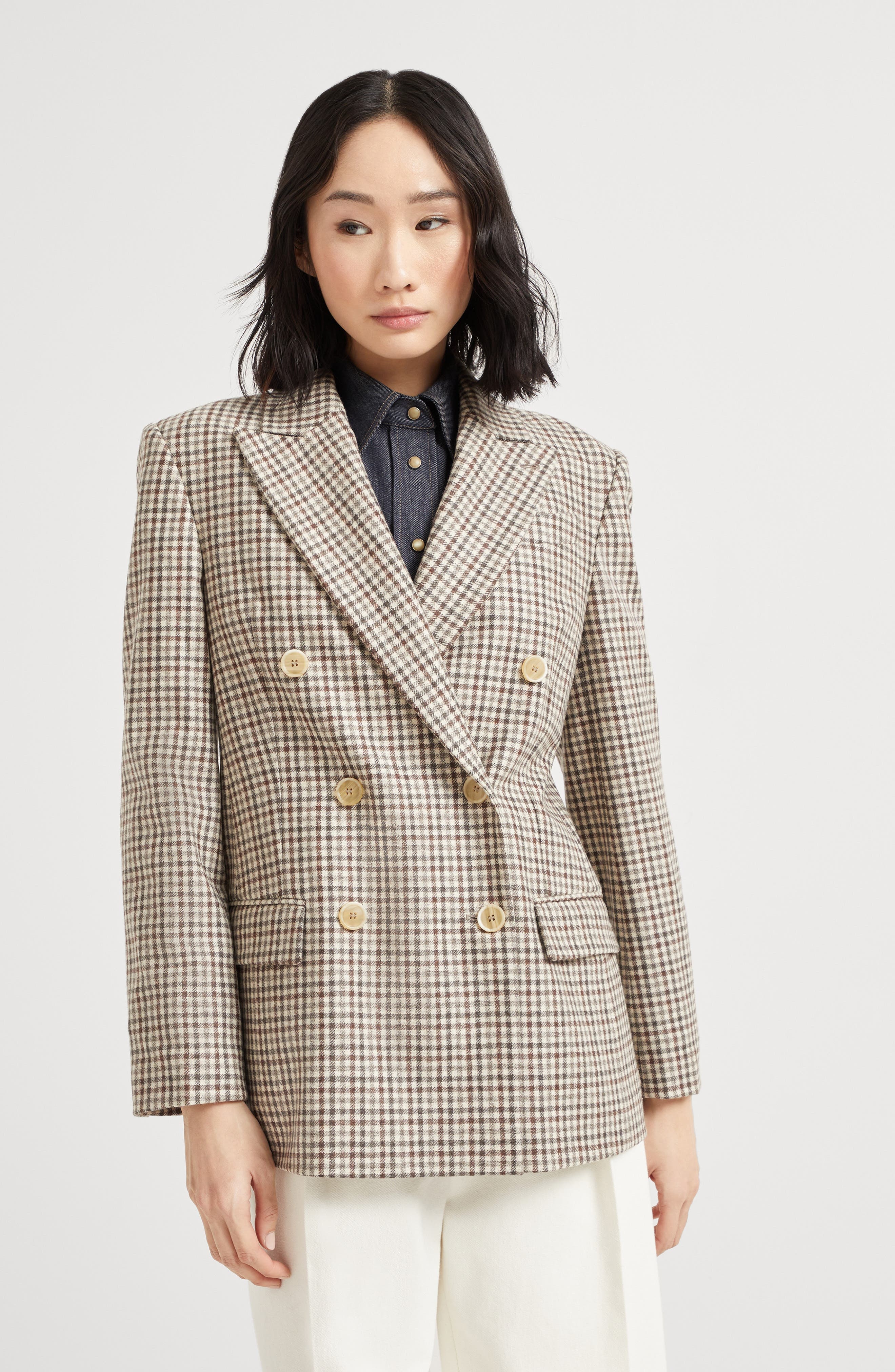 Brunello Cucinelli Flannel blazer with monili in Beige at Nordstrom - 2