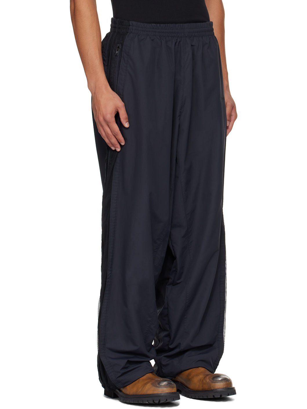 Black Mesh Panel Track Pants - 2