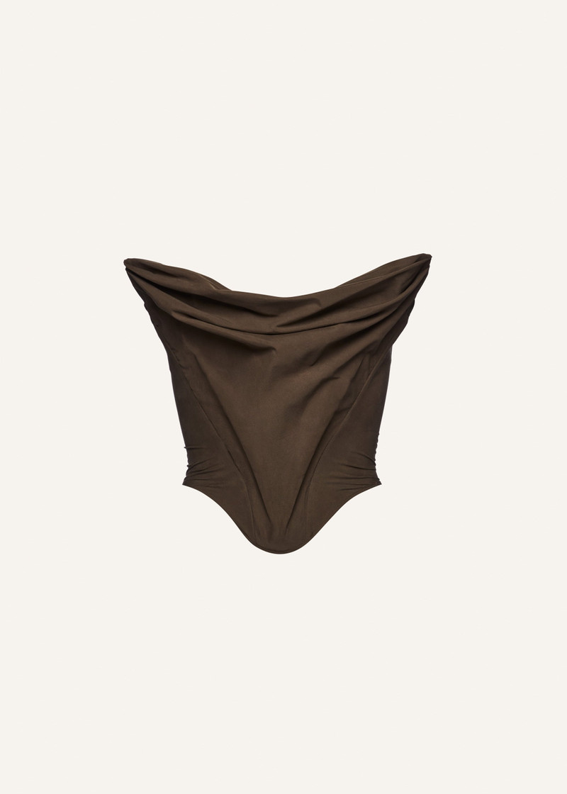 Draped strapless corset in brown 1