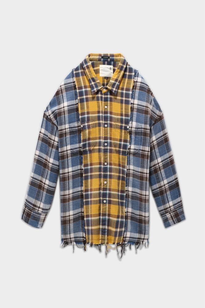 DROP NECK COMBO WORKSHIRT - BLUE AND YELLOW PLAID | R13 - 1