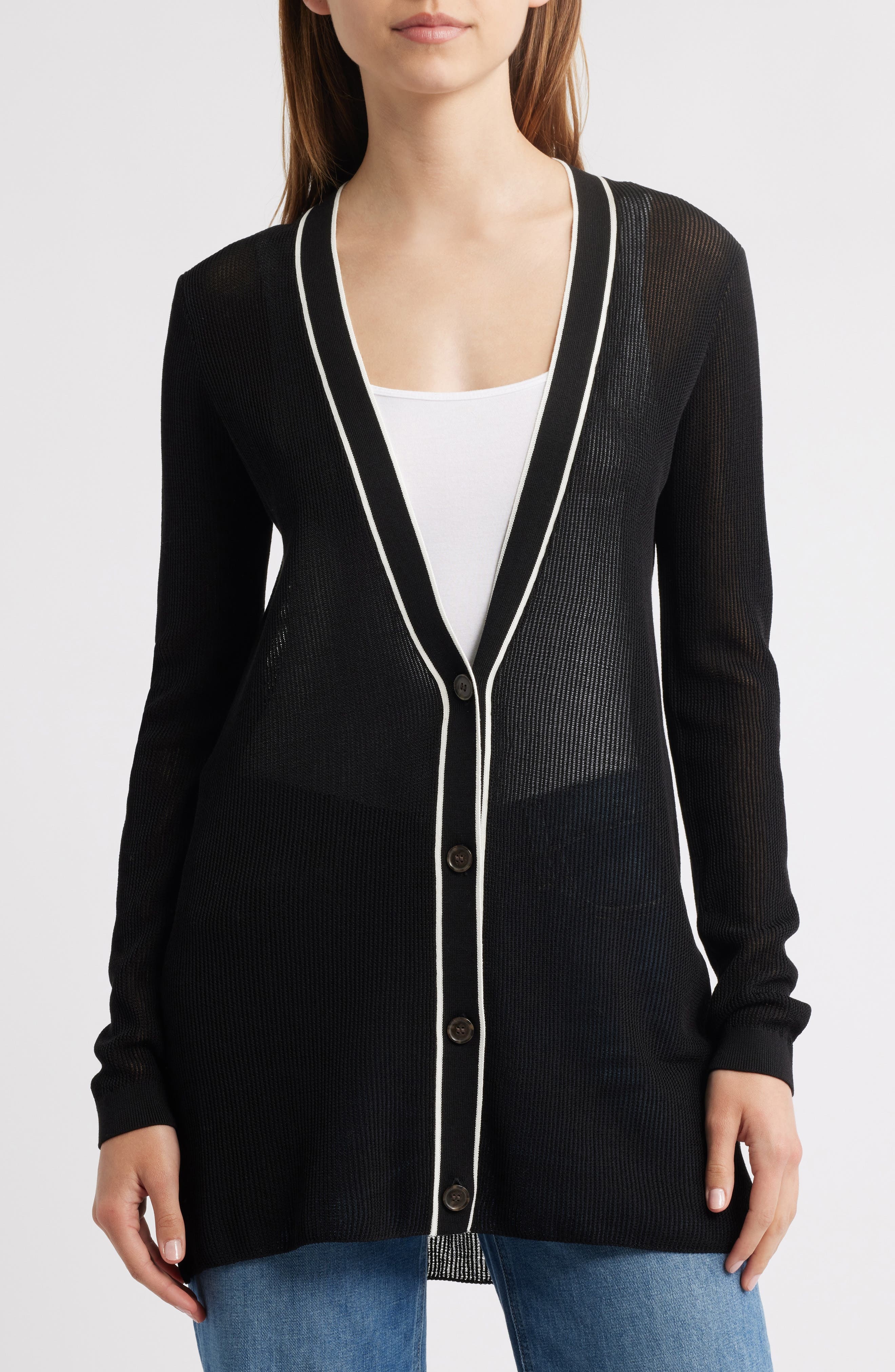 FRAME The Varsity Tipped Cardigan in Black Multi at Nordstrom - 4