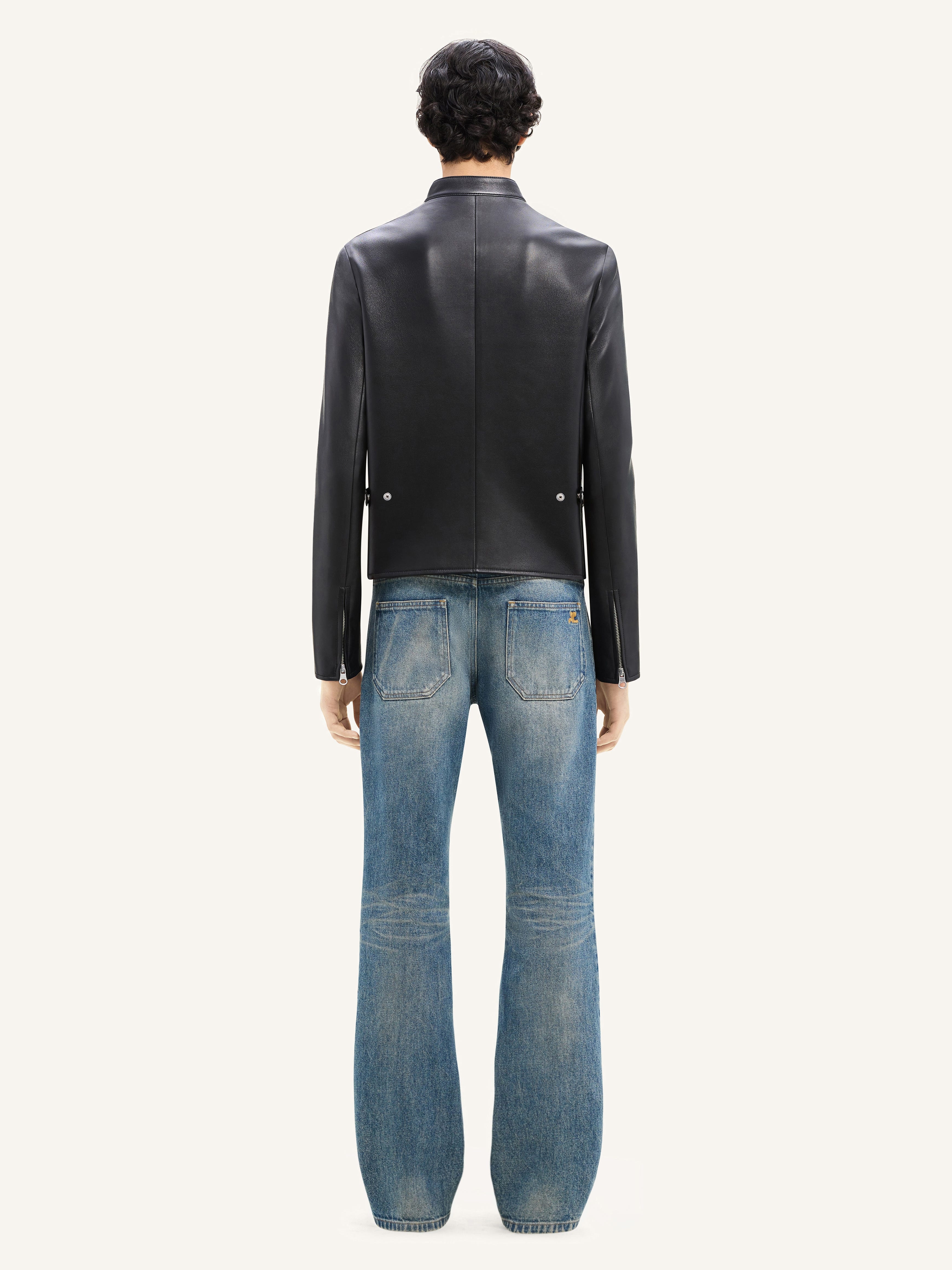 CONTRAST BIKER LEATHER JACKET - 5