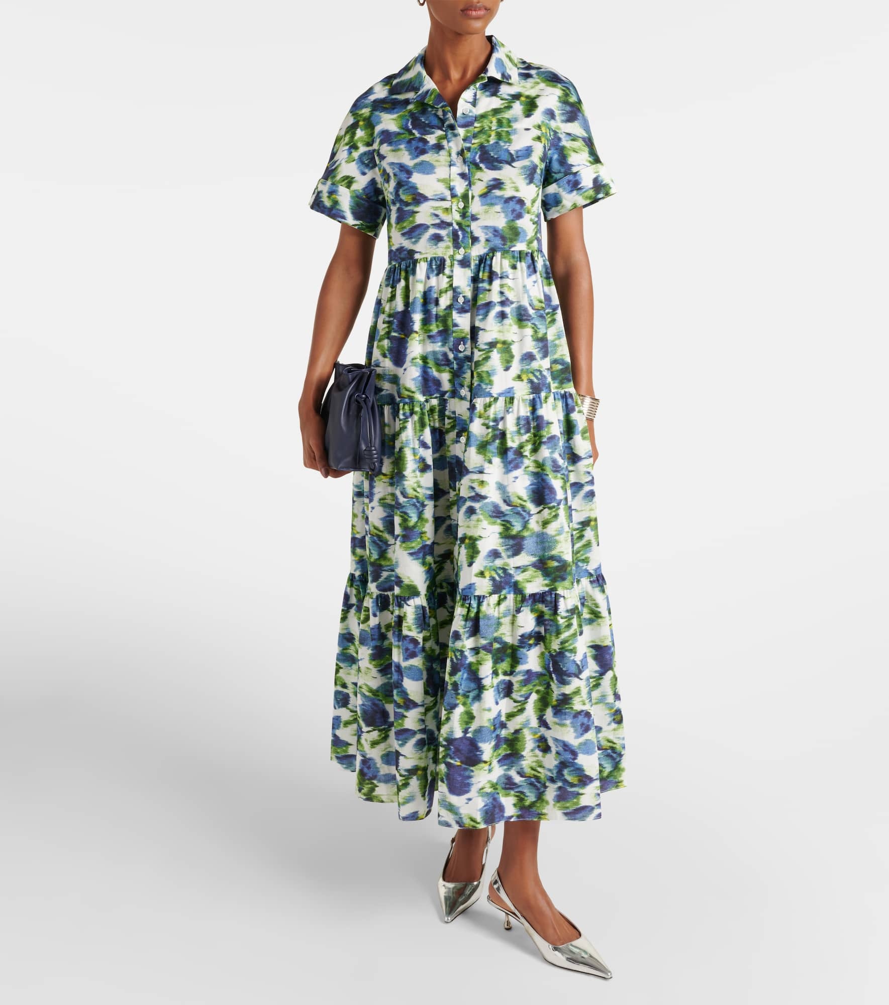 Floral tiered cotton poplin midi dress - 2