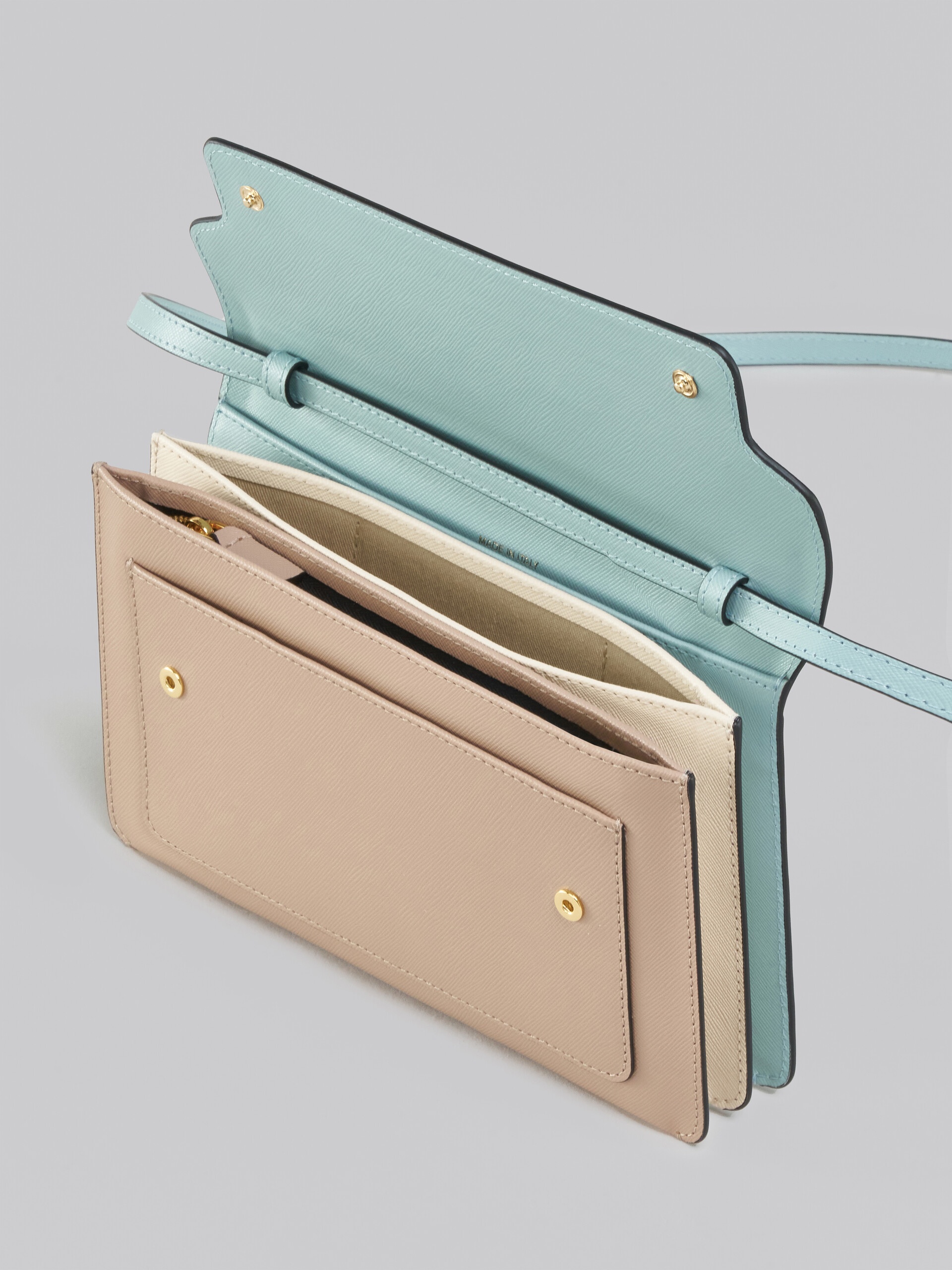 TRUNK CLUTCH IN LIGHT BLUE BEIGE AND WHITE SAFFIANO LEATHER - 4