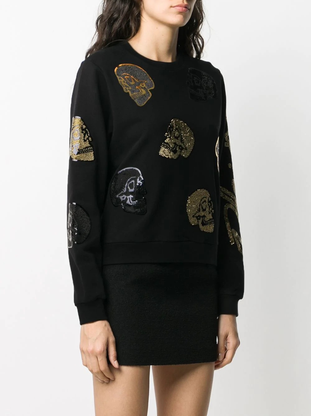 metallic skull patch sweatshirt - 3