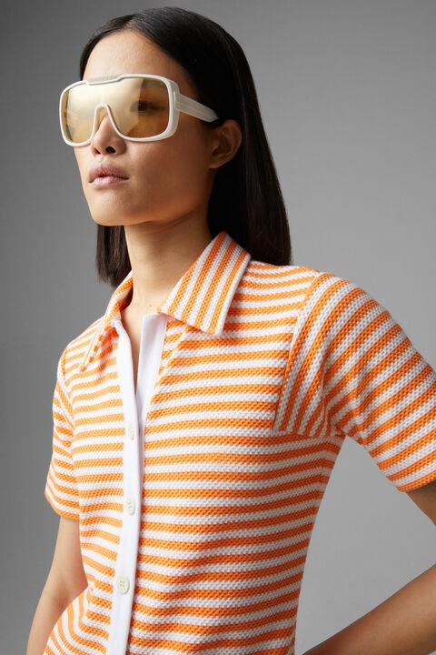 Ann Knitted shirt blouse dress in Orange/White - 4