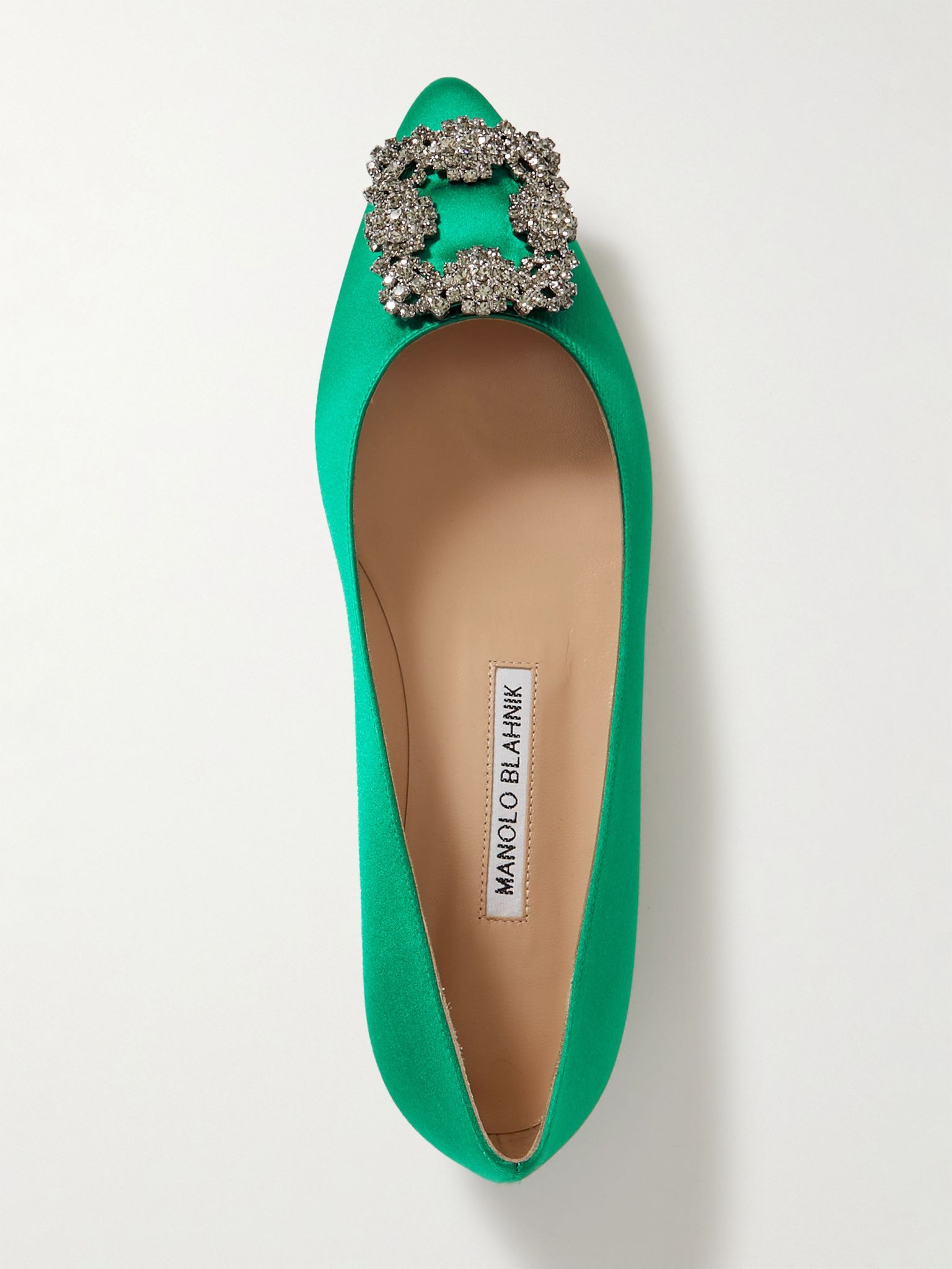 Hangisi crystal-embellished satin point-toe flats Green - 5