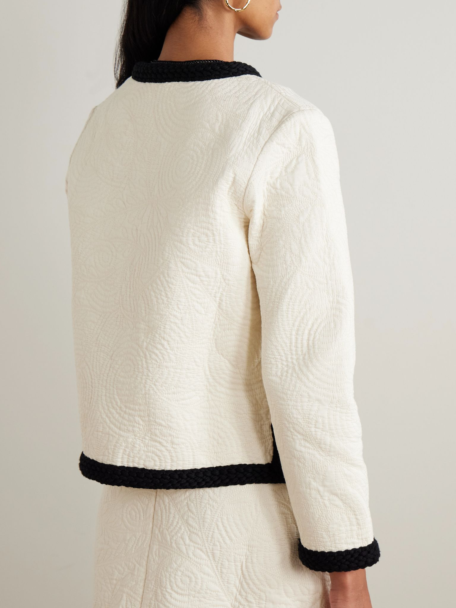 Iole braid-trimmed quilted cotton jacket White - 4