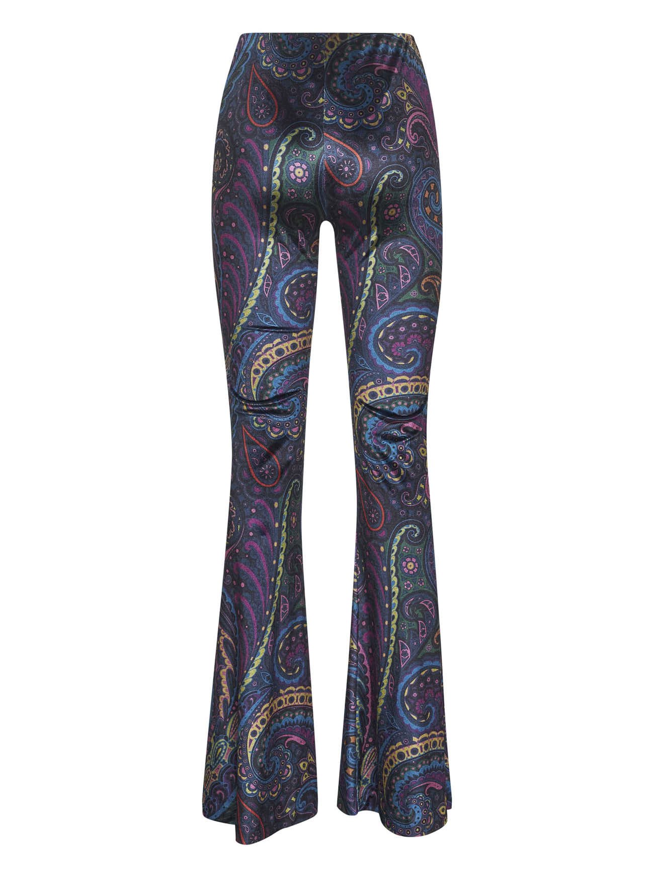 Blue Paisley print stretch chenille flared trousers - 2
